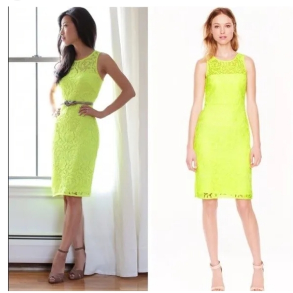 J. CREW COLLECTION Neon Yellow Lace Sheath Cocktail Work Spring Dress - Picture 3 of 16
